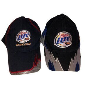 VTG Set of 2 Rusty Wallace #2 Miller Lite Racing Adjustable Hat Cap NASCAR Blue